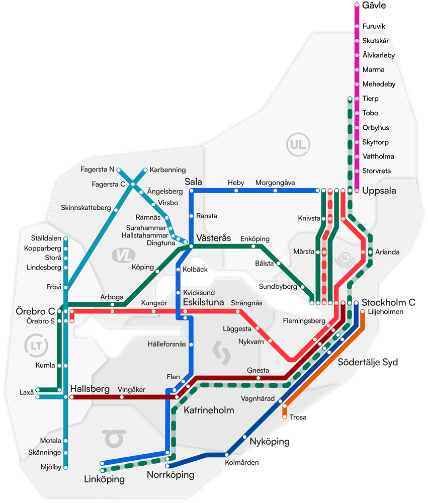 Linjekarta för alla linjer och stationer där Movingo gäller